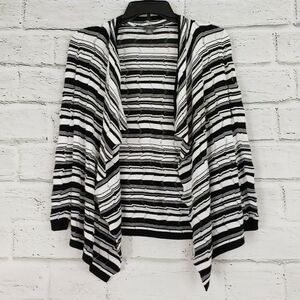 Chicos Travelers Black White Open Front Cardigan Sweater Womens Size 0 viscose